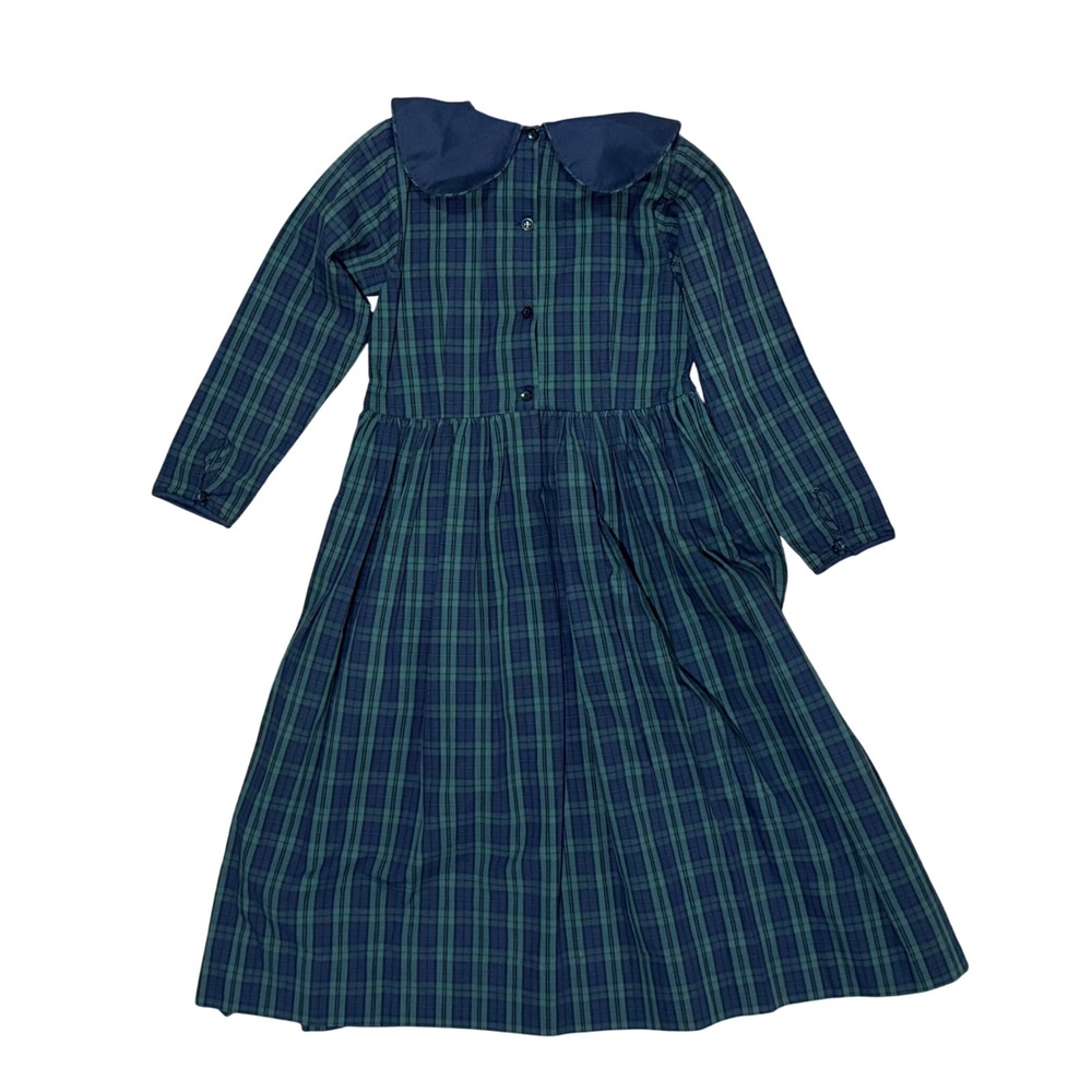 Strasburg Girls Green Navy Plaid Embroidered Peter Pan Collar Dress 10 - Picture 5 of 6
